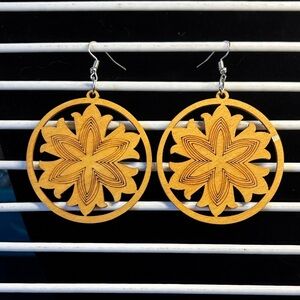 Elegant Woodcut Floral Earrings